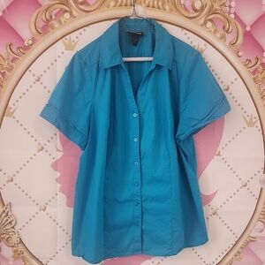 Lane Bryant Blue Boxy Button Down Shirt Plus Size Blouse Flare Tops